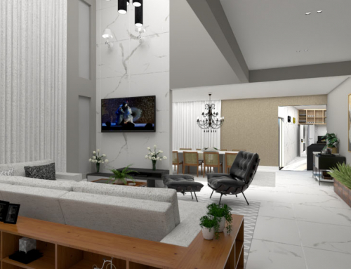 PROJETO DE INTERIORES – SALA DE ESTAR/JANTAR – CASA EM CONDOMÍNIO – IGARAPÉ – MG